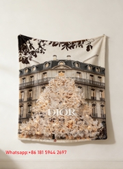 Dior Paris Christmas Tree Flannel Sofa Throw Blanket for Wall Hanging Decor D207